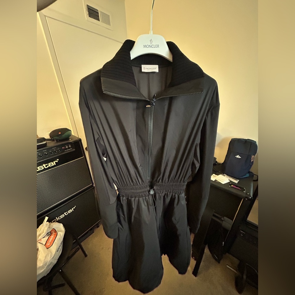 Moncler Black mixed media midi Abito dress NWT